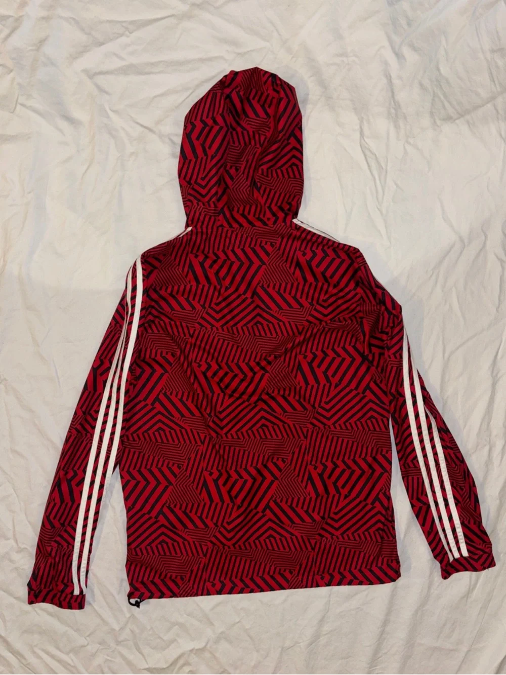 adidas Red & Black Graphic Full-Zip Hooded Windbreaker Jacket - Small
